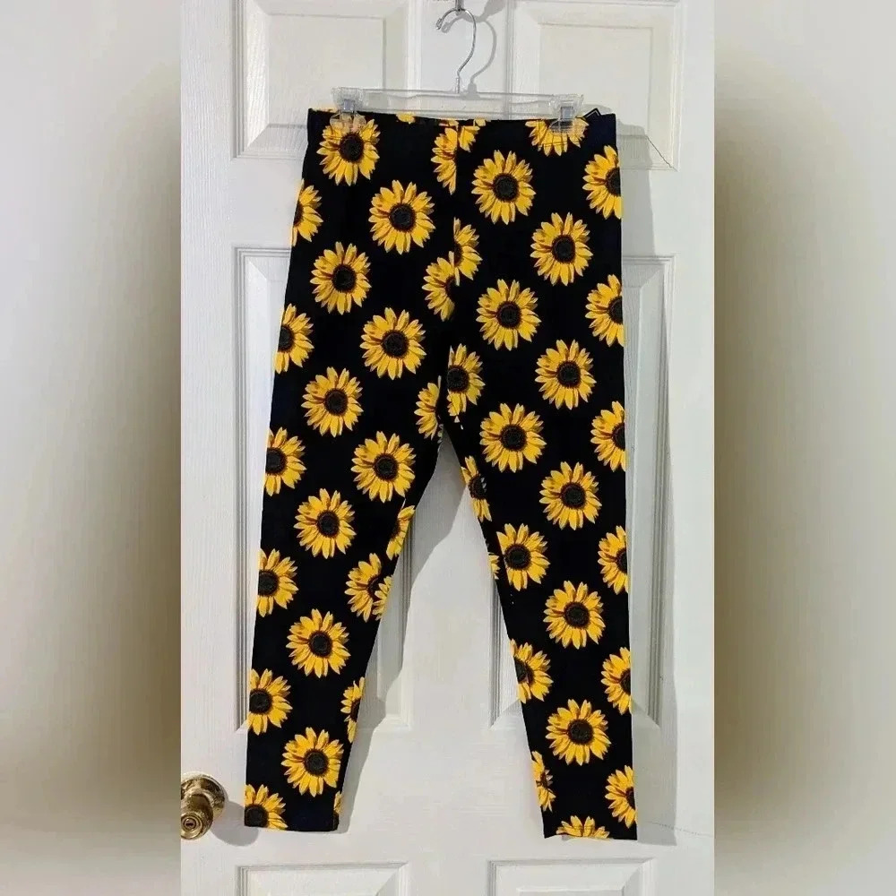 NOBO No Boundaries Sunflower Leggings Yellow Black Stretch Size Large 11-13 NWT - Picture 2 of 6